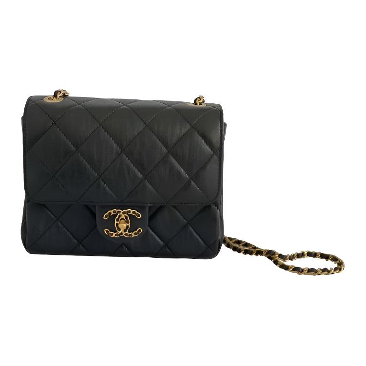 22c Ранняя Весна Квадратная Сумка из Телячьей Кожи, Через Плечо, На Плечо Женская Черная CHANEL