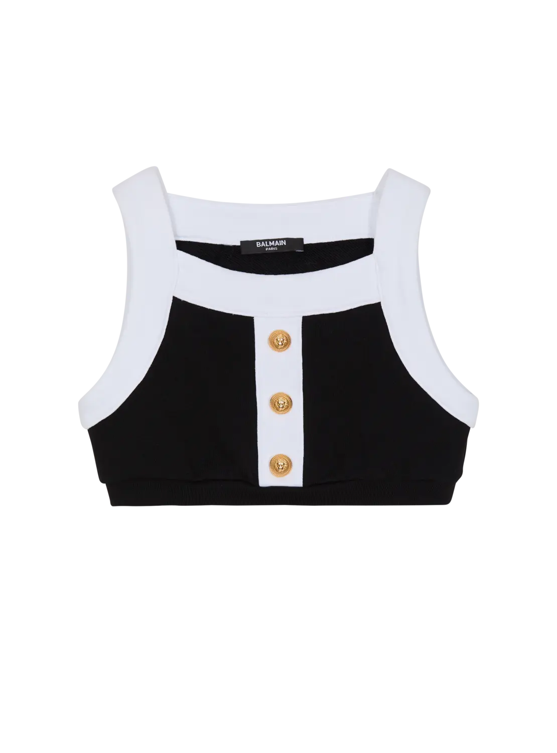 Двухцветный топ с пуговицами Balmain, черный
Двухцветный топ с пуговицами Balmain, черный