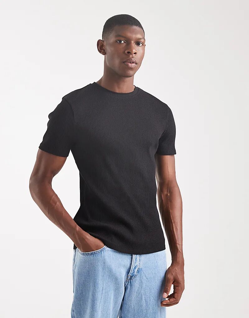 Футболка ASOS DESIGN суперплотная, облегающая, черного цвета, в рубчик 
Футболка ASOS DESIGN суперплотная, облегающая, черного цвета, в рубчик