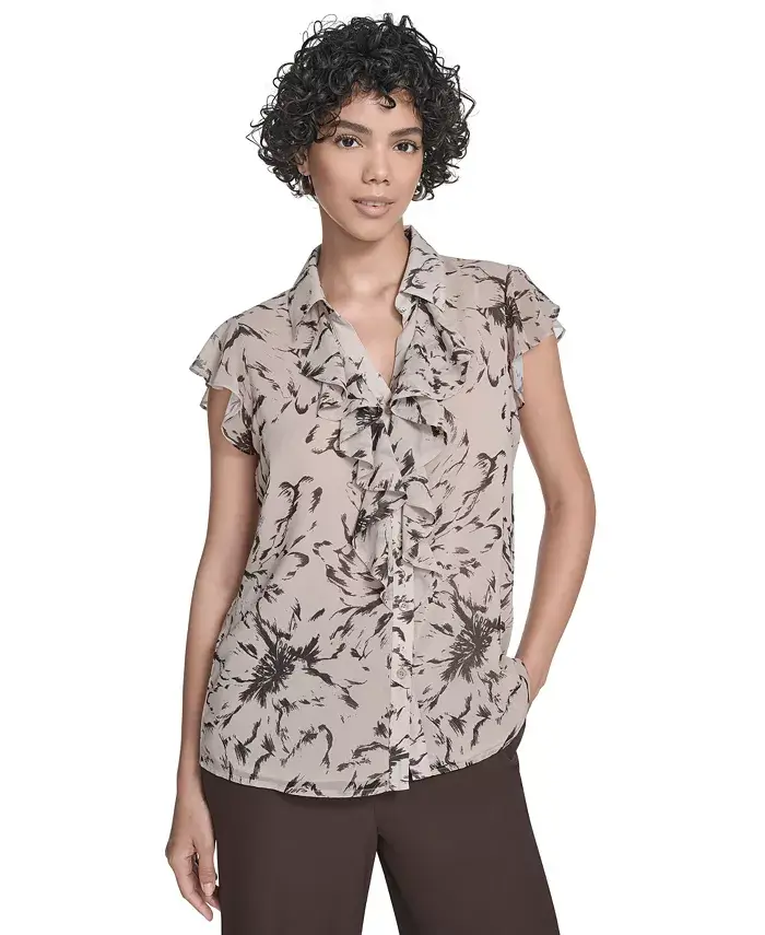 Женская блузка с принтом, рукавами-крылышками и оборками Calvin Klein, коричневый
Женская блузка с принтом, рукавами-крылышками и оборками Calvin Klein, коричневый