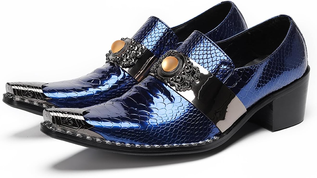 Мужские золотые туфли-слипоны из кожи змеи - лоферы с металлическим заостренным носком, массивным каблуком, удобные модные повседневные туфли для вечеринок, бальных танцев и посещения баров Santimon
Мужские золотые туфли-слипоны из кожи змеи - лоферы с металлическим заостренным носком, массивным каблуком, удобные модные повседневные туфли для вечеринок, бальных танцев и посещения баров Santimon