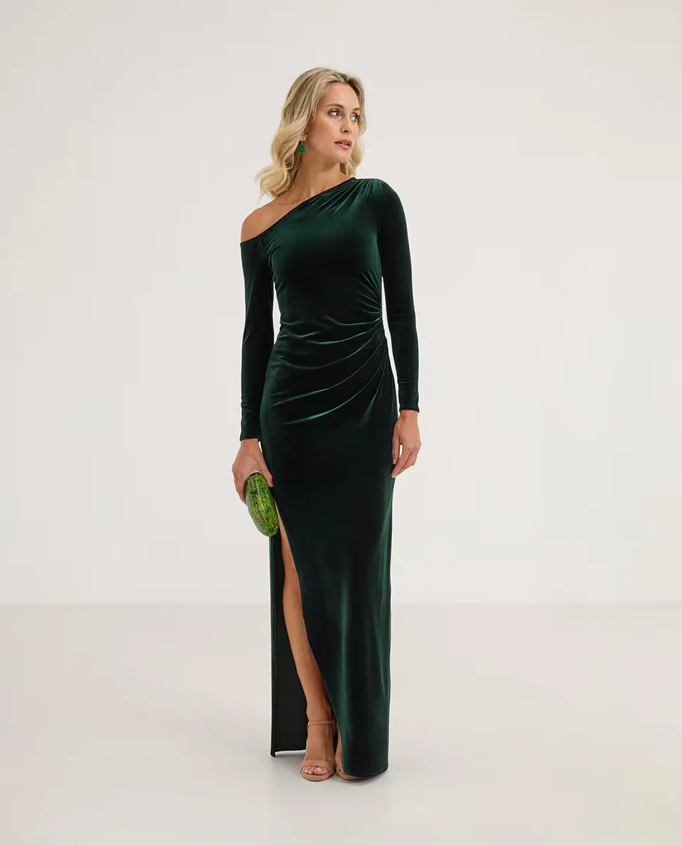 Длинное бархатное платье с асимметричным воротником Veneno en la piel, зеленый
Длинное бархатное платье с асимметричным воротником Veneno en la piel, зеленый