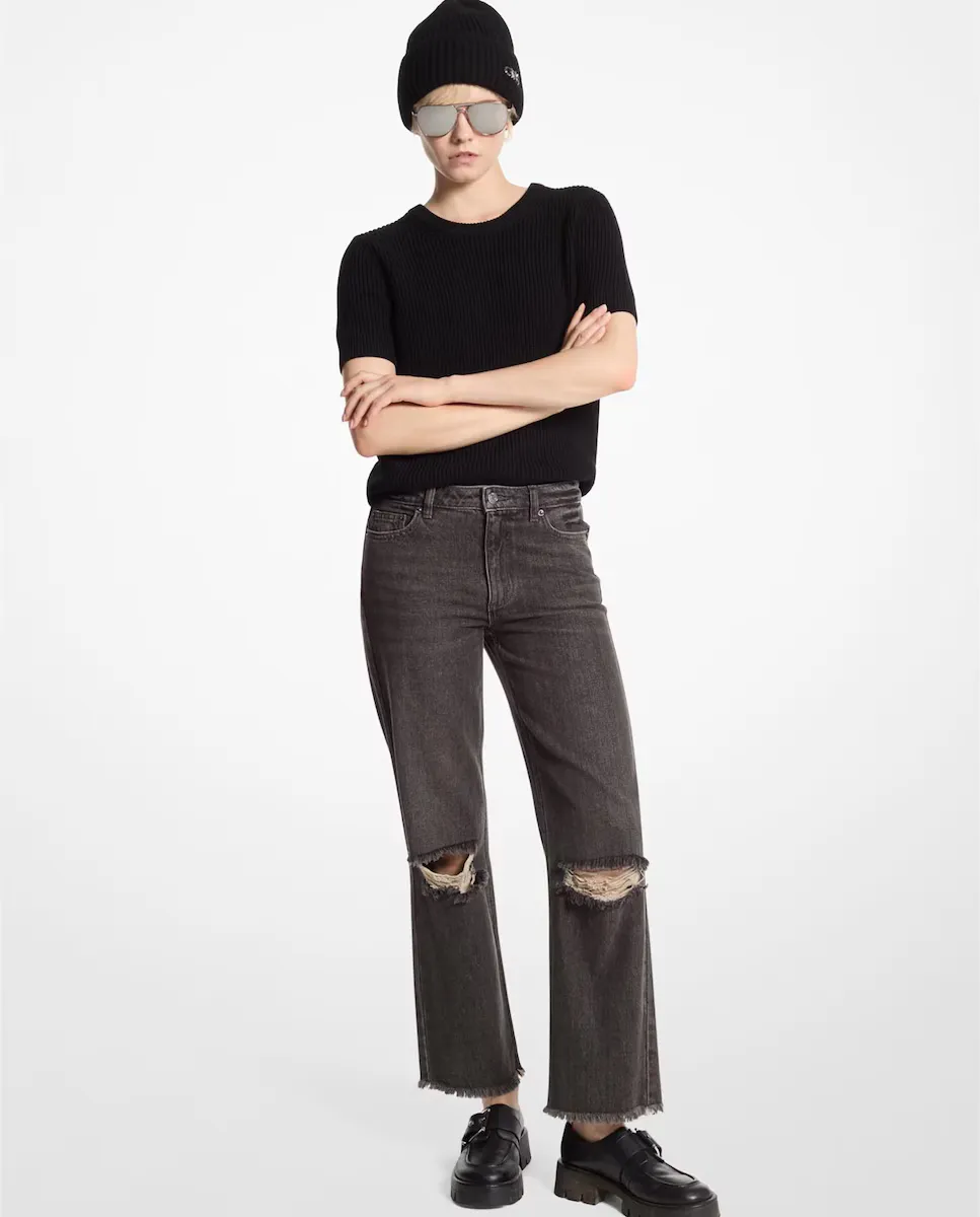 Женские джинсы прямого кроя с потертостями и необработанным краем Michael Michael Kors, темно-серый
Женские джинсы прямого кроя с потертостями и необработанным краем Michael Michael Kors, темно-серый