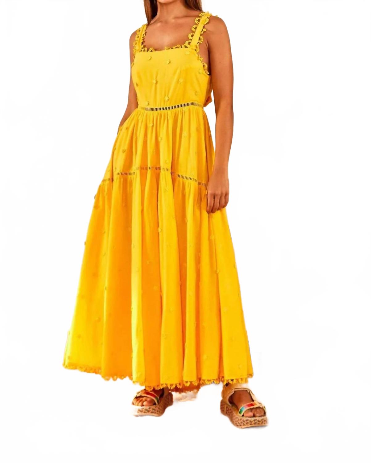 Желтое хлопковое макси-платье с 3D-цветами и вышивкой крючком FARM Rio 
Желтое хлопковое макси-платье с 3D-цветами и вышивкой крючком FARM Rio