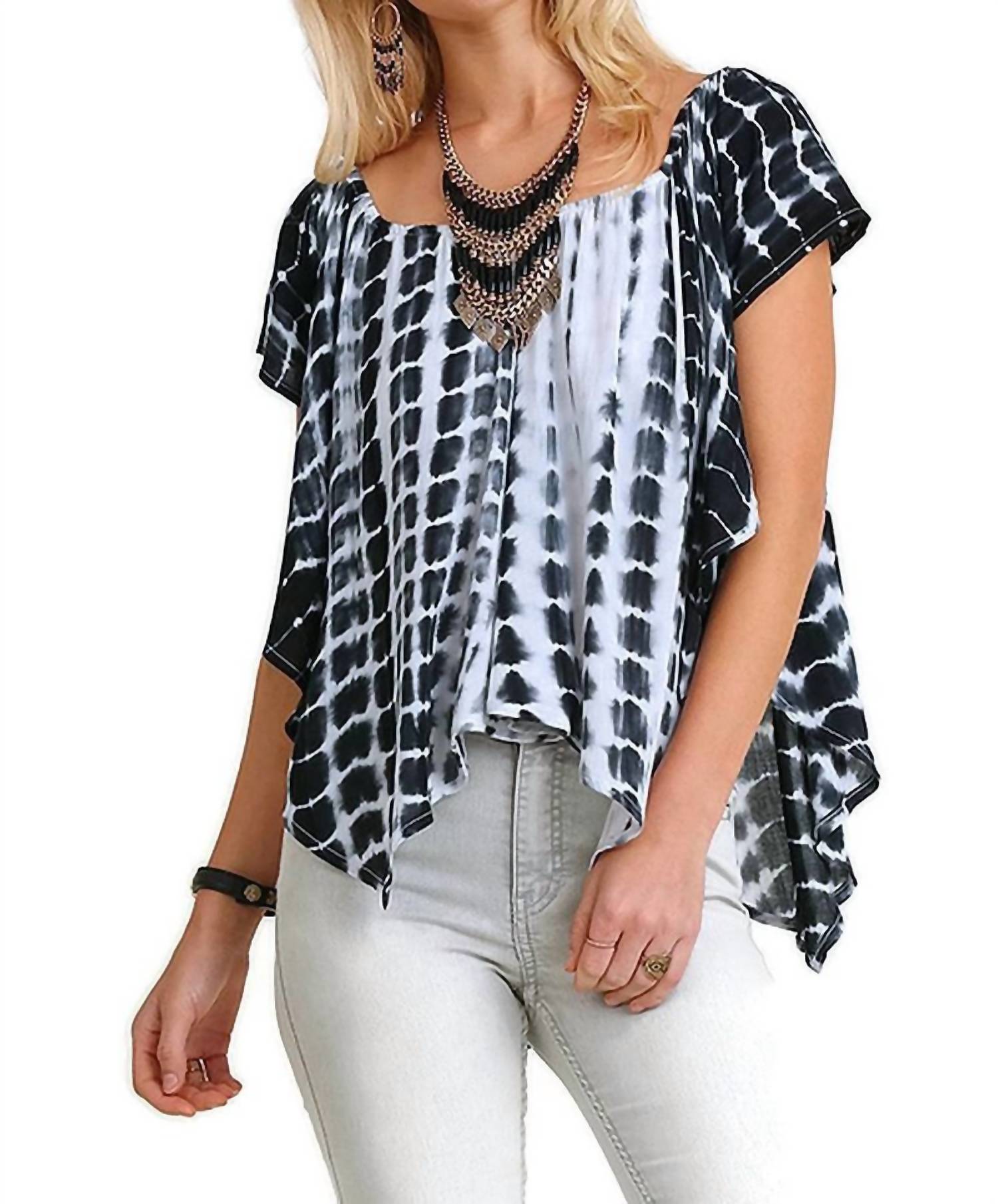 Бохо топ с принтом тай-дай в черном цвете Umgee
Бохо топ с принтом тай-дай в черном цвете Umgee