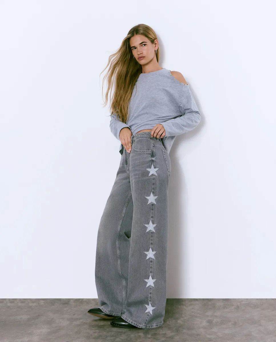 Женские прямые джинсы с звездами Brownie, серый
Женские прямые джинсы с звездами Brownie, серый