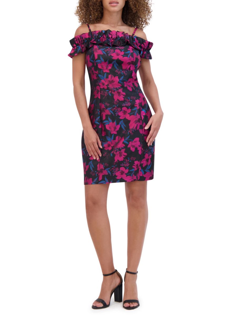 Мини-платье-футляр с цветочными оборками Kensie, черный мульти
Мини-платье-футляр с цветочными оборками Kensie, черный мульти