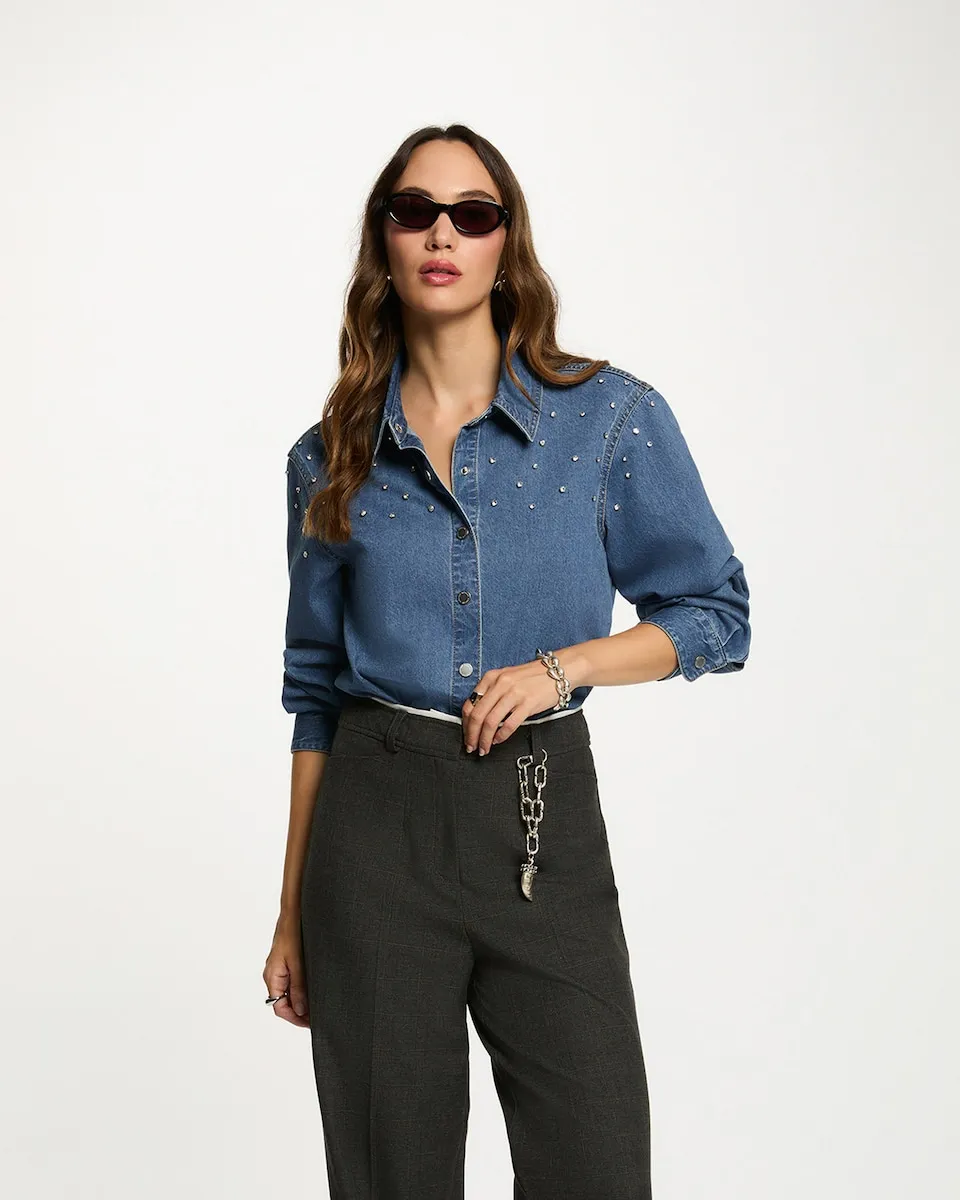 Женская короткая рубашка с кабошонами Morgan, синий
Женская короткая рубашка с кабошонами Morgan, синий