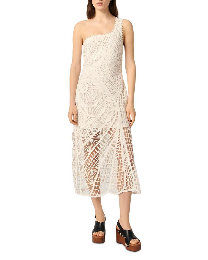 Асимметричное макси-платье с кружевной вязкой Maje, белый
Асимметричное макси-платье с кружевной вязкой Maje, белый