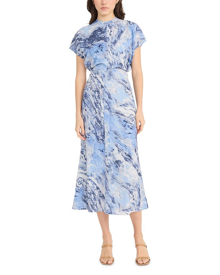 Печатаное платье миди с короткими рукавами и сборками Luxely, синий
Печатаное платье миди с короткими рукавами и сборками Luxely, синий