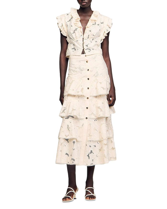 Длинная юбка с оборками Sandro, слоновая кость/кремовый
Длинная юбка с оборками Sandro, слоновая кость/кремовый