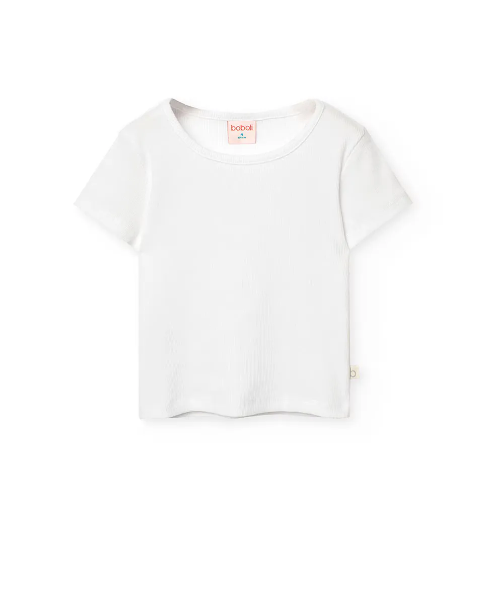 Футболка для девочек с короткими рукавами и круглым вырезом Boboli, белый 
Футболка для девочек с короткими рукавами и круглым вырезом Boboli, белый