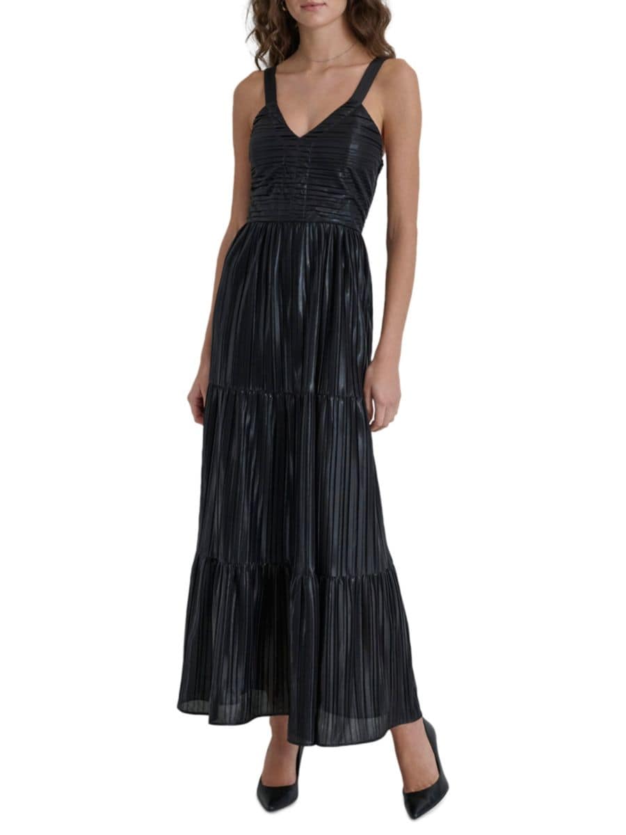 Плиссированное платье макси без рукавов из фольги DKNY, черный
Плиссированное платье макси без рукавов из фольги DKNY, черный