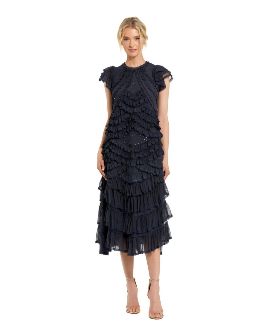 Женское миди-платье с высоким воротником и оборками из сетчатой ткани Mac Duggal, Navy
Женское миди-платье с высоким воротником и оборками из сетчатой ткани Mac Duggal, Navy