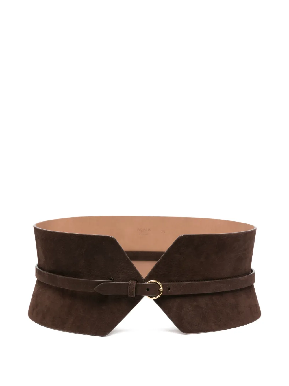 Широкий кожаный ремень с панелями Alaïa, коричневый
Широкий кожаный ремень с панелями Alaïa, коричневый
