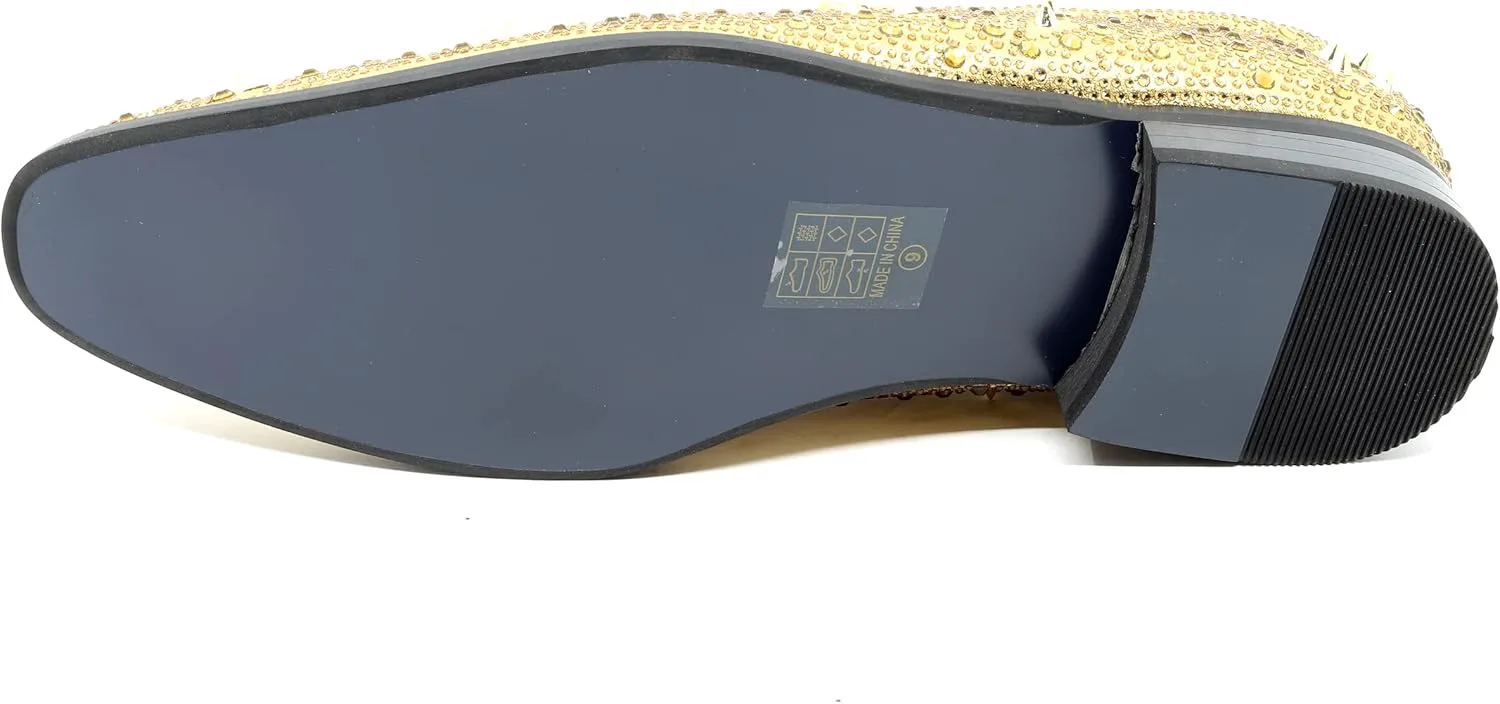 Мужские винтажные лоферы с шипами и стразами, дизайнерские классические туфли для вечернего образа EXOTIC-02 Metrocharm, золотой
Мужские винтажные лоферы с шипами и стразами, дизайнерские классические туфли для вечернего образа EXOTIC-02 Metrocharm, золотой