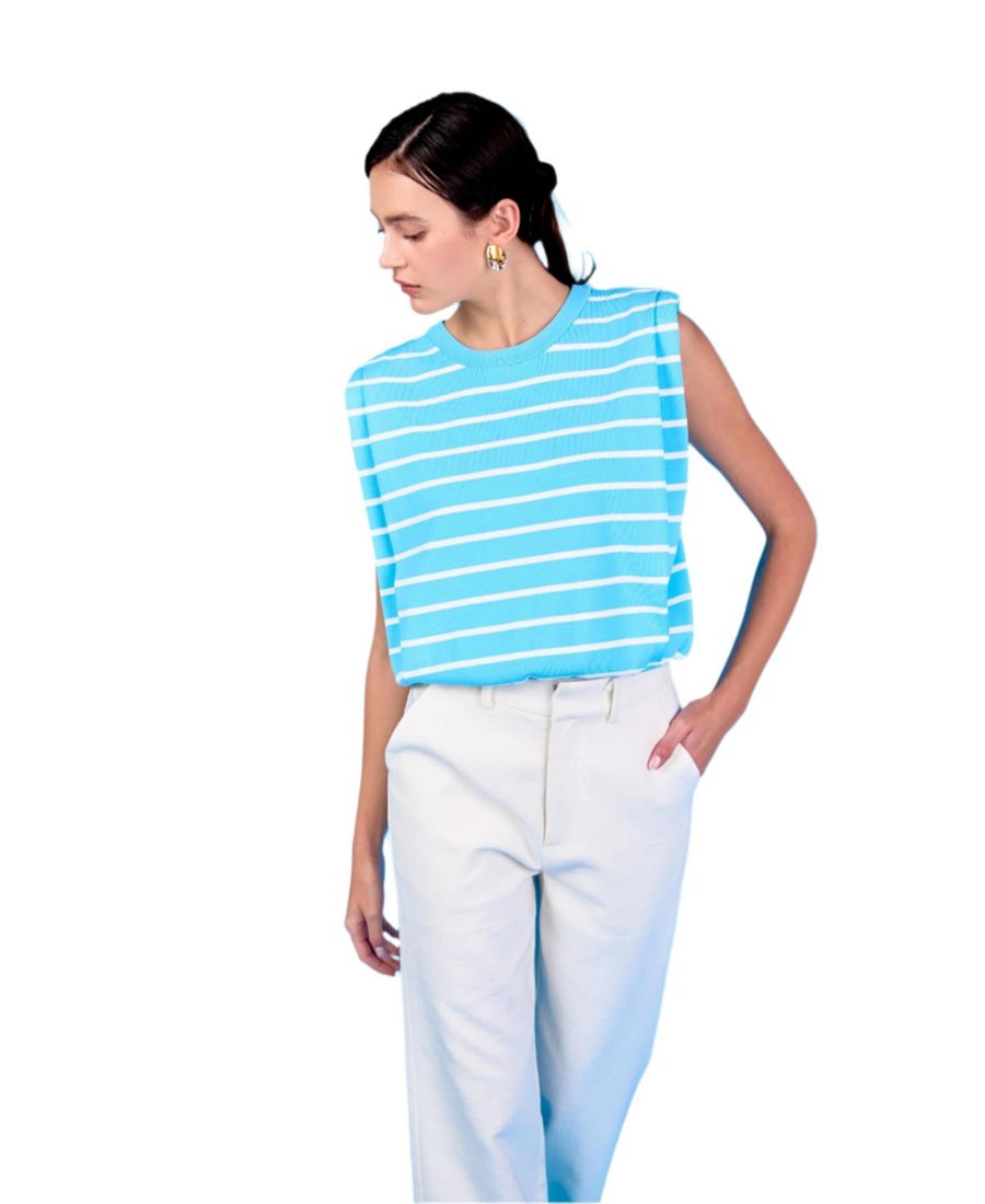 Женская полосатая трикотажная блузка без рукавов с плиссировкой endless rose, Light blue
Женская полосатая трикотажная блузка без рукавов с плиссировкой endless rose, Light blue