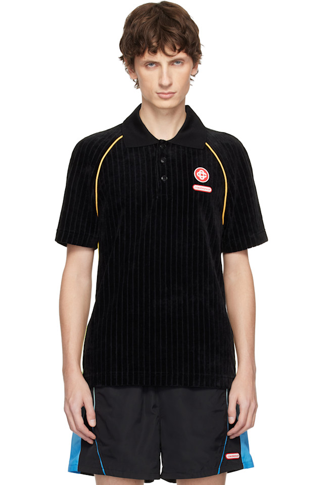 Casablanca Черная ребристая велюровая рубашка-поло с рукавами реглан
Casablanca Черная ребристая велюровая рубашка-поло с рукавами реглан