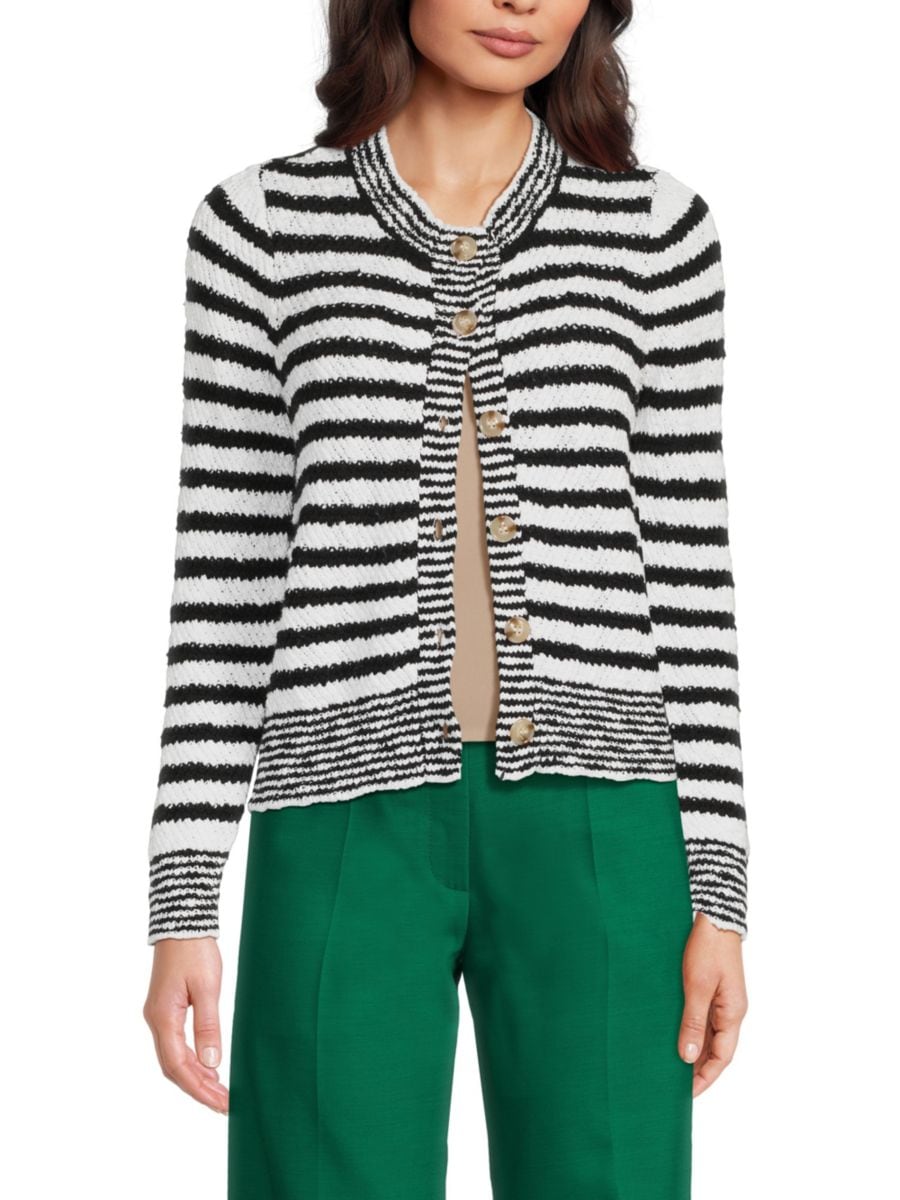 Полосатый кардиган из смесовой хлопковой смеси Design History, черный/белый 
Полосатый кардиган из смесовой хлопковой смеси Design History, черный/белый