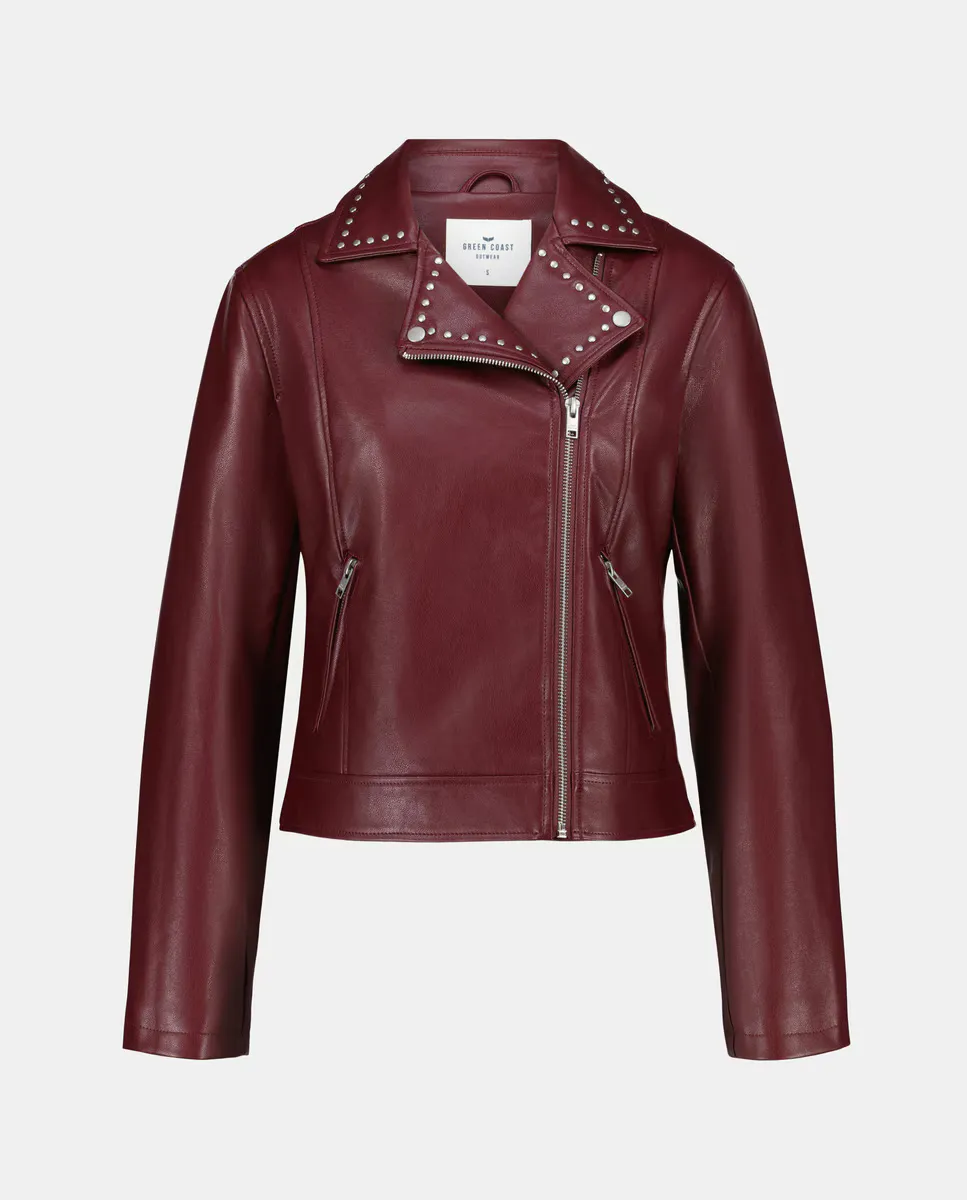 Женская кожаная куртка с заклепками Green Coast, бордовый 
Женская кожаная куртка с заклепками Green Coast, бордовый