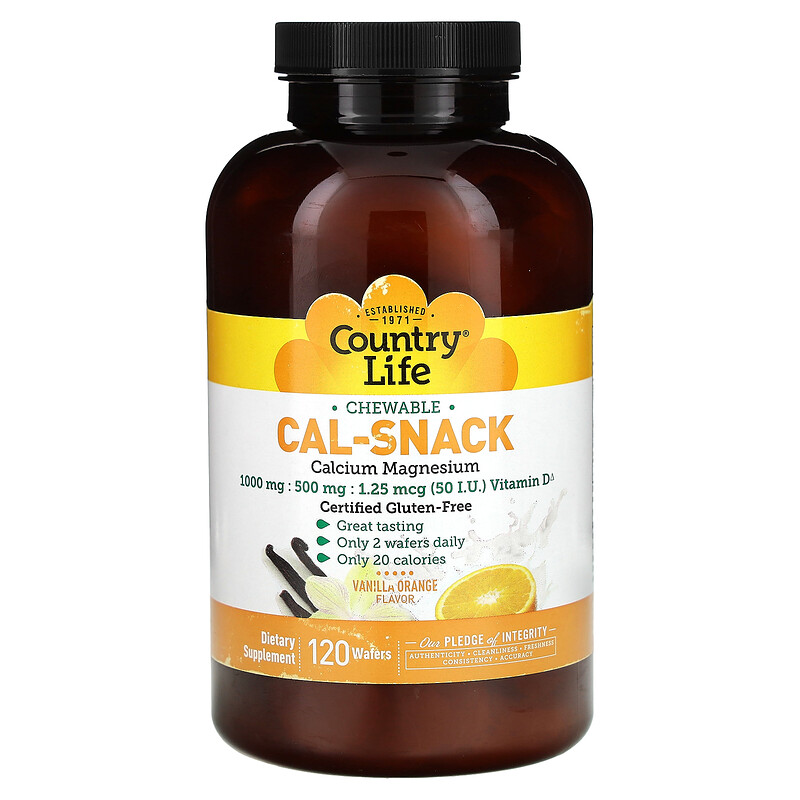 Country Life, Cal-Snack, жевательные кальций и магний, ванильный апельсин, 120 вафель
Country Life, Cal-Snack, жевательные кальций и магний, ванильный апельсин, 120 вафель
