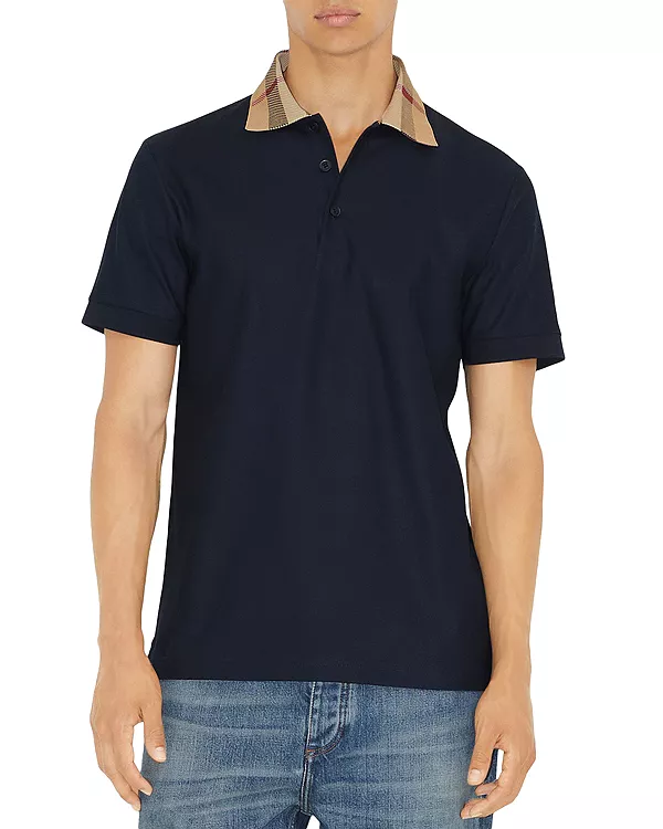 Хлопковая рубашка-поло с клетчатым воротником Burberry, синий
Хлопковая рубашка-поло с клетчатым воротником Burberry, синий