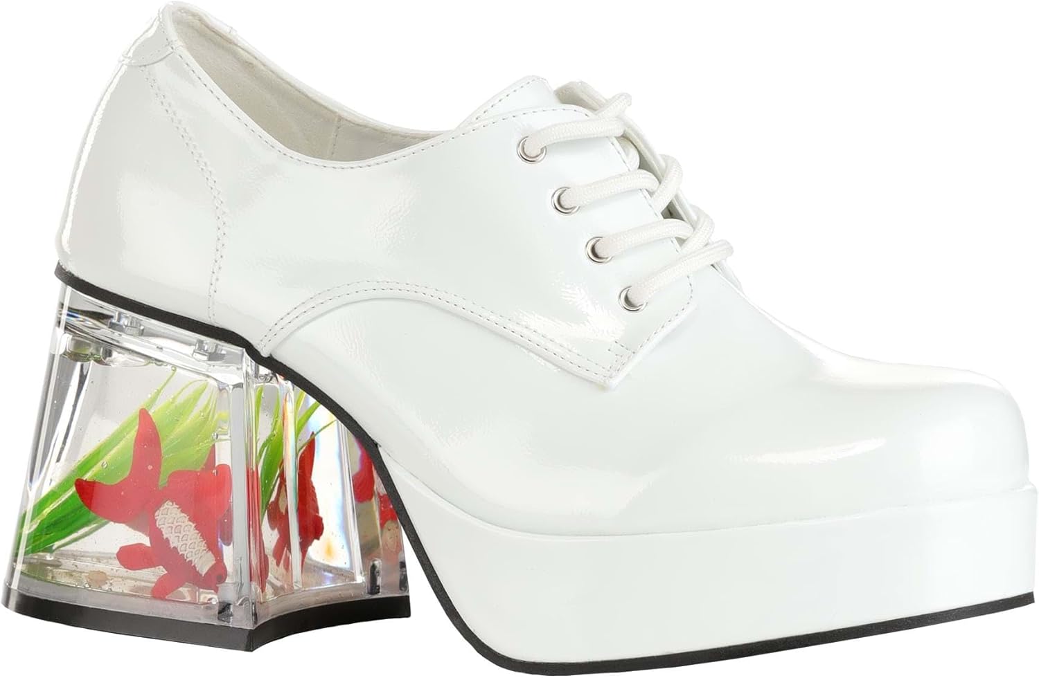 Взрослые черные или белые туфли-платформы в стиле золотой рыбки, Костюмные туфли с шнуровкой и каблуком в форме аквариума, Ретро-дискотечные туфли Fun Costumes
Взрослые черные или белые туфли-платформы в стиле золотой рыбки, Костюмные туфли с шнуровкой и каблуком в форме аквариума, Ретро-дискотечные туфли Fun Costumes