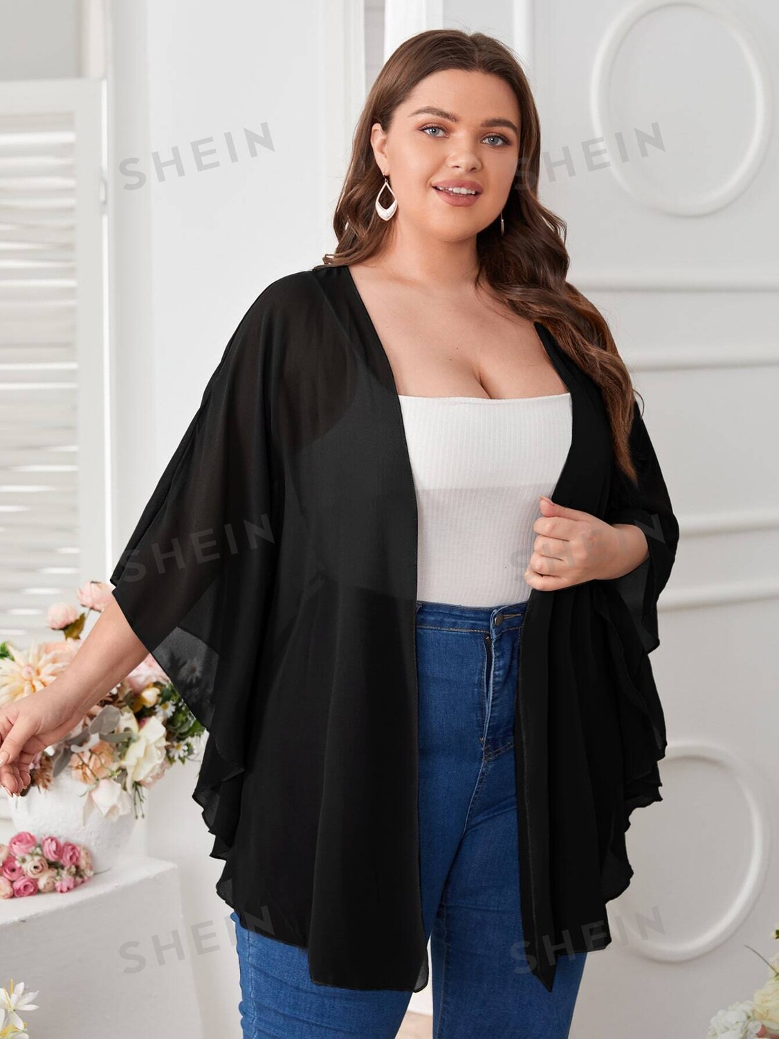 Swim Curve Халат-кимоно из прозрачной сетки, без рисунка, больших размеров Shein, черный
Swim Curve Халат-кимоно из прозрачной сетки, без рисунка, больших размеров Shein, черный
