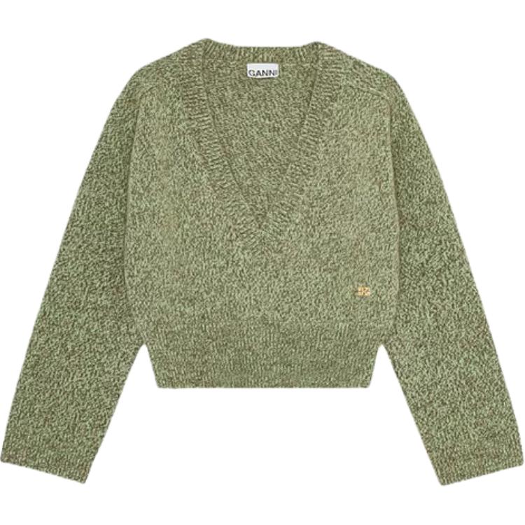 Вязаный свитер с v-образным вырезом GANNI, зеленый
Вязаный свитер с v-образным вырезом GANNI, зеленый