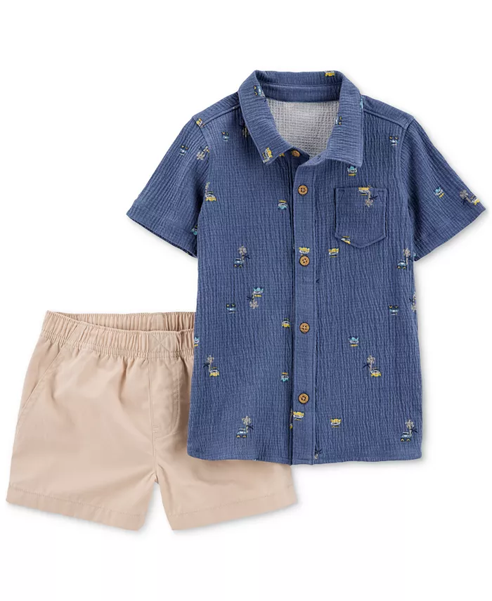 Детский комплект для мальчика: рубашка на пуговицах и шорты цвета хаки, 2 предмета Carter's, синий
Детский комплект для мальчика: рубашка на пуговицах и шорты цвета хаки, 2 предмета Carter's, синий