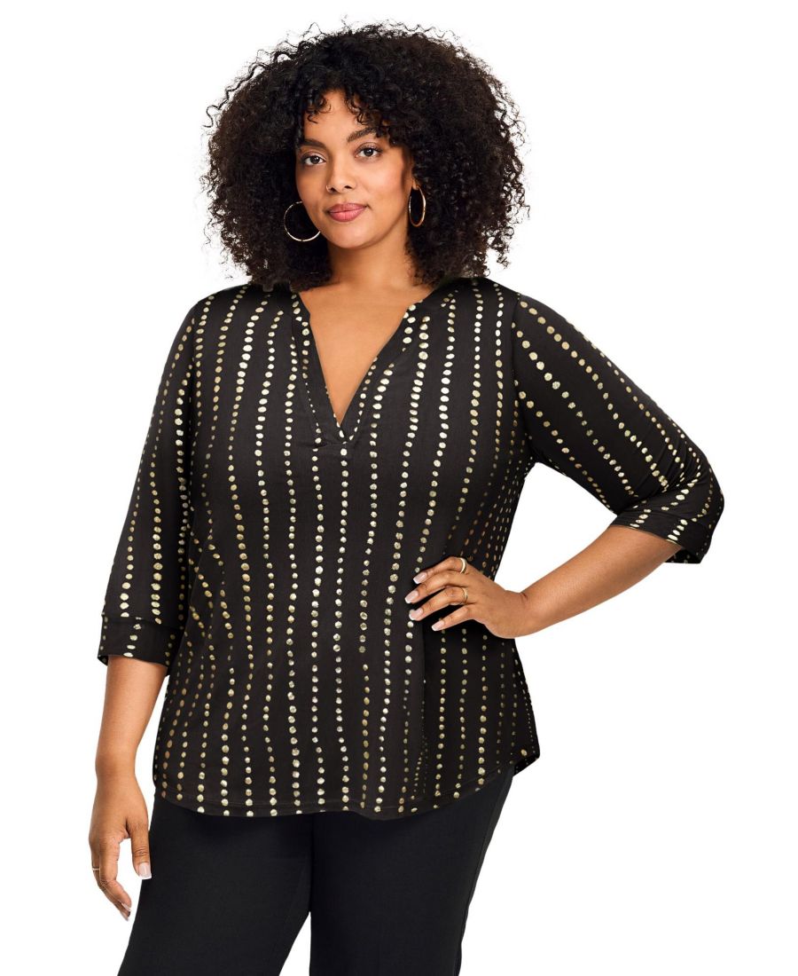 Женский топ больших размеров с разрезом на воротнике, из фольги AVENUE, Black stripe dot
Женский топ больших размеров с разрезом на воротнике, из фольги AVENUE, Black stripe dot