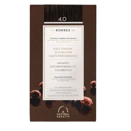 Краска для волос с аргановым маслом, без аммиака, средне-коричневый 4,0, 100% покрытие седины и веганство для стойкого результата цвета., Korres
Краска для волос с аргановым маслом, без аммиака, средне-коричневый 4,0, 100% покрытие седины и веганство для стойкого результата цвета., Korres
