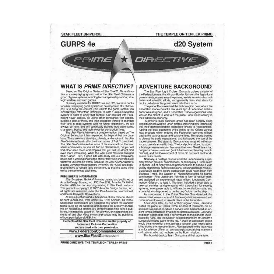 Модуль Temple on Terilek Prime, Prime Directive (d20)
Модуль Temple on Terilek Prime, Prime Directive (d20)