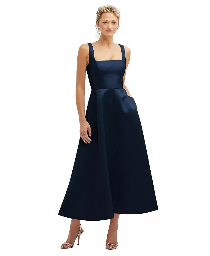 Платье миди из сатина с квадратным вырезом, пышной юбкой и карманами Dessy Collection, синий
Платье миди из сатина с квадратным вырезом, пышной юбкой и карманами Dessy Collection, синий