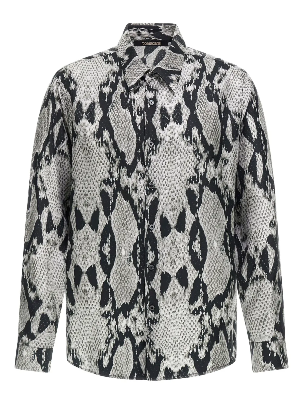 Рубашка на пуговицах со змеиным принтом Roberto Cavalli, черный 
Рубашка на пуговицах со змеиным принтом Roberto Cavalli, черный