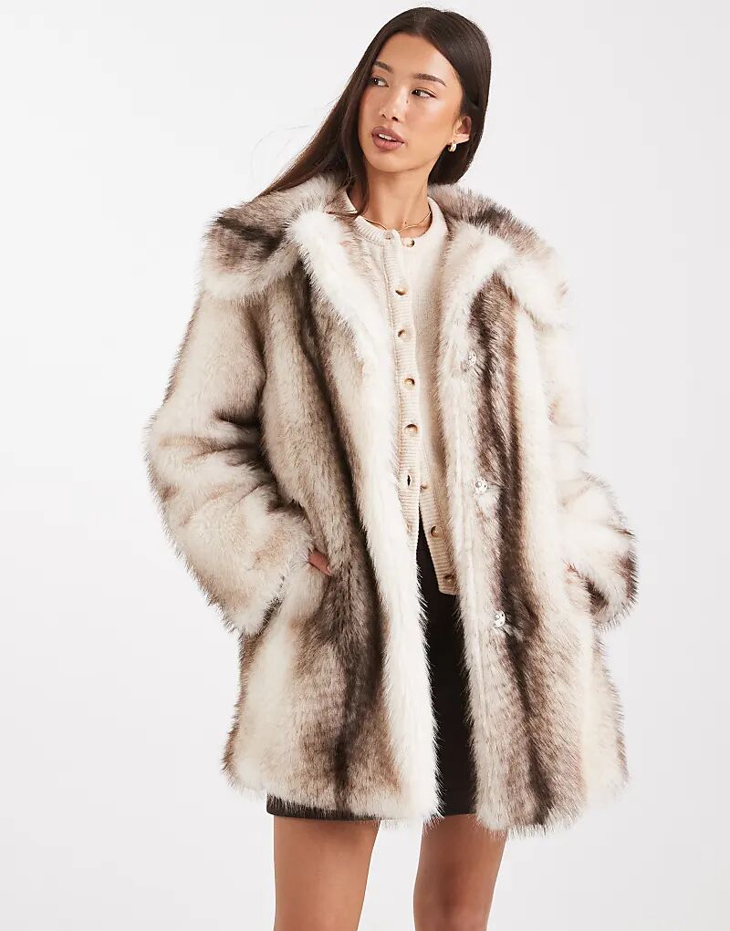 Пальто миди из искусственного меха с верхним воротником в кремовую полоску от ASOS DESIGN
Пальто миди из искусственного меха с верхним воротником в кремовую полоску от ASOS DESIGN