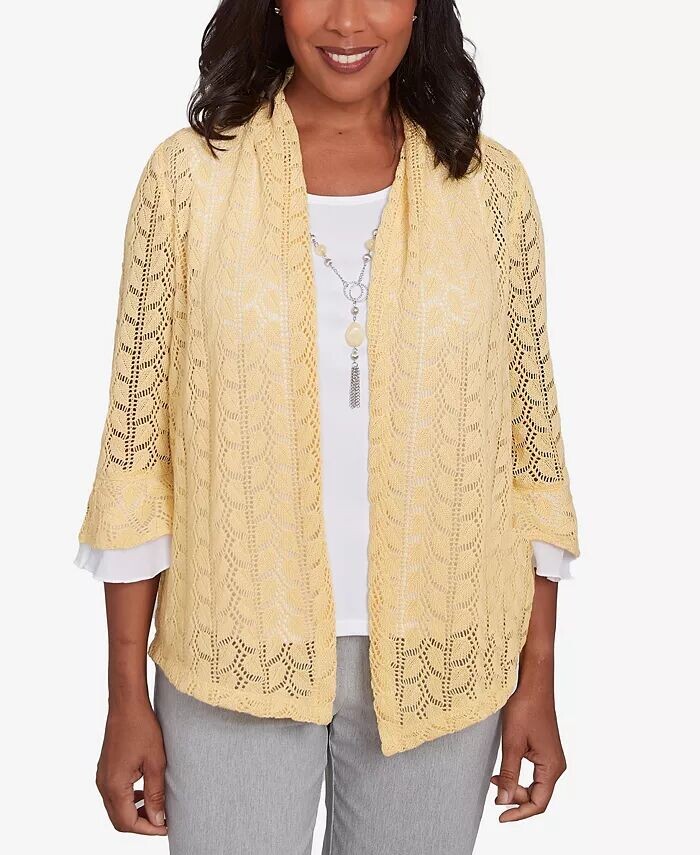 Женский дресс-код Два в одном, вязаный топ с ажурной вязкой и ожерельем Alfred Dunner, желтый
Женский дресс-код Два в одном, вязаный топ с ажурной вязкой и ожерельем Alfred Dunner, желтый