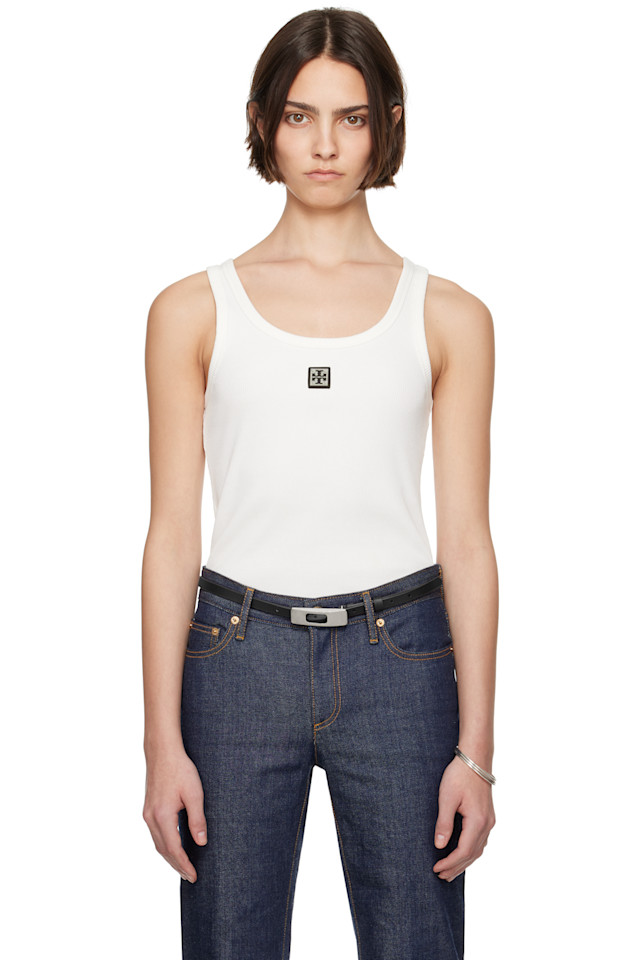 Хлопковая майка-лодочка с металлическим логотипом Tory Burch, белый
Хлопковая майка-лодочка с металлическим логотипом Tory Burch, белый