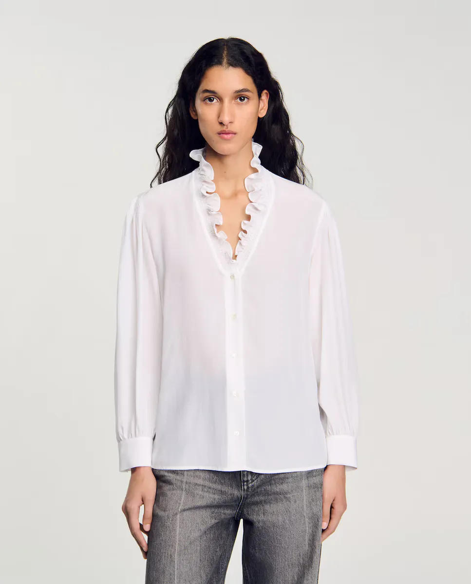 Женская рубашка из струящегося шелка Sandro, белый
Женская рубашка из струящегося шелка Sandro, белый