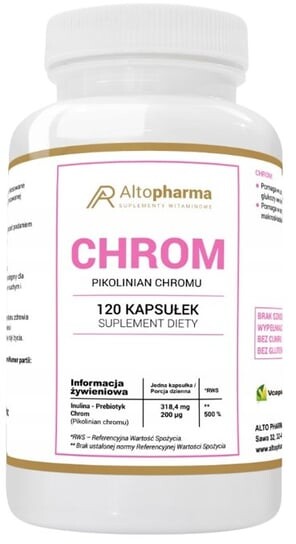 Alto Pharma, Хром, пиколинат хрома 200 мкг + пребиотик, 120 капсул.
Alto Pharma, Хром, пиколинат хрома 200 мкг + пребиотик, 120 капсул.