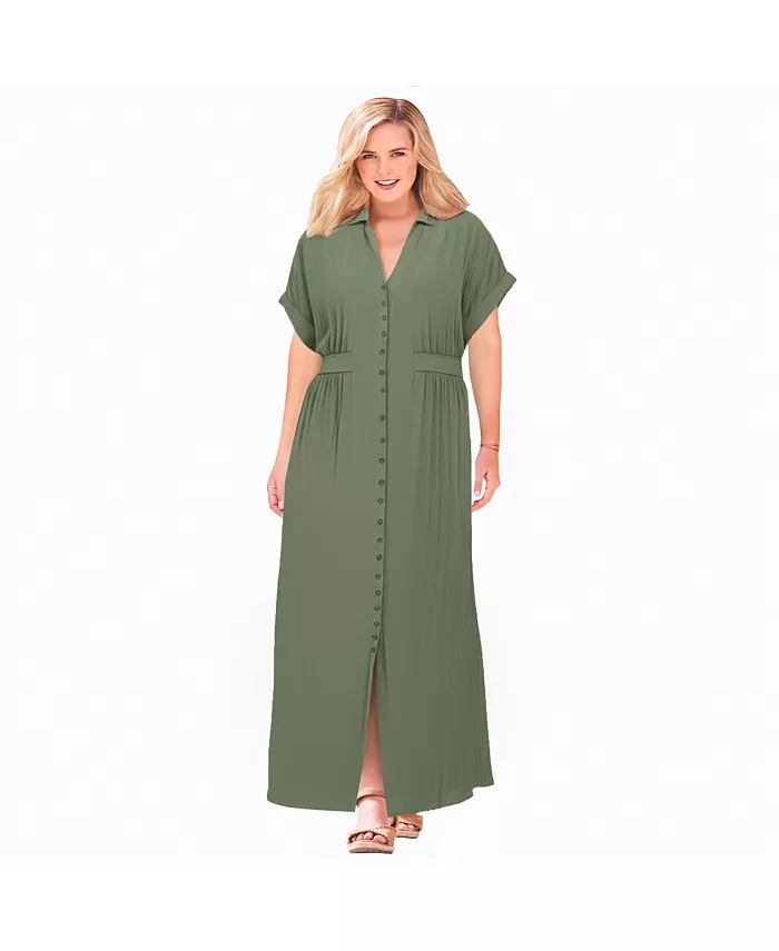Платье больших размеров с застежкой спереди Woman Within, зеленый
Платье больших размеров с застежкой спереди Woman Within, зеленый