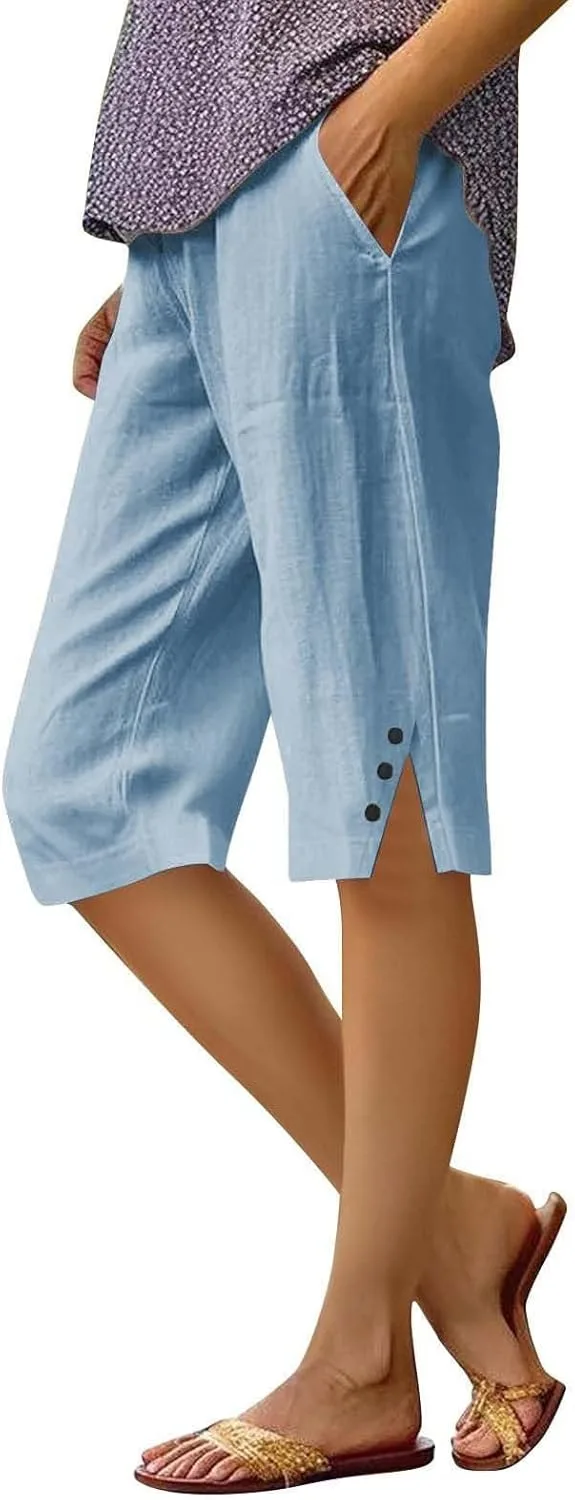 Женские укороченные брюки Pedal Pushers с прямыми штанинами из льна, летние капри с боковым разрезом и карманами
Женские укороченные брюки Pedal Pushers с прямыми штанинами из льна, летние капри с боковым разрезом и карманами