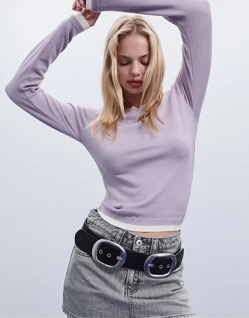 Свитер Stradivarius Knit с контрастной отделкой сиреневого цвета 
Свитер Stradivarius Knit с контрастной отделкой сиреневого цвета