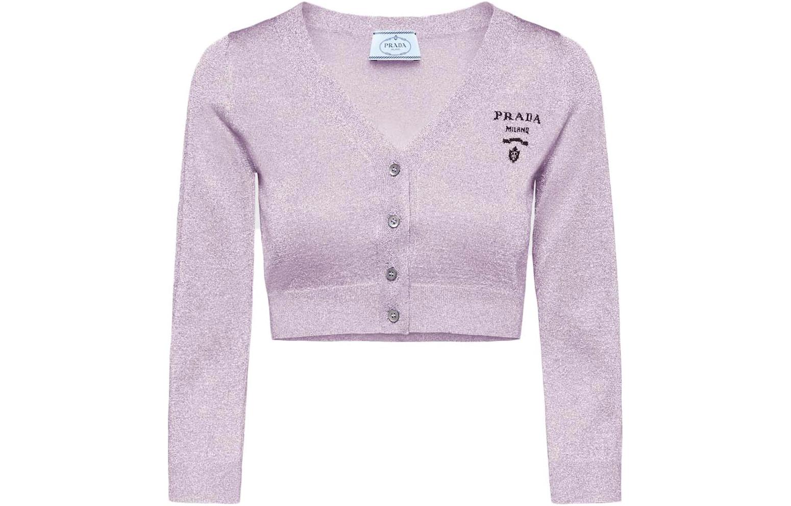 PRADA Короткий кардиган из люрекса лиловый
PRADA Короткий кардиган из люрекса лиловый