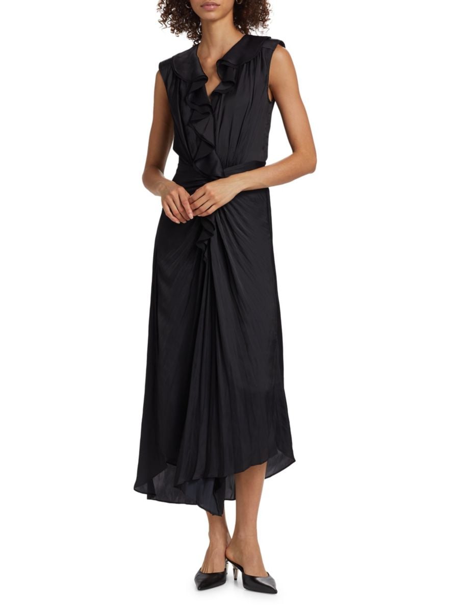 Платье-миди без рукавов с оборками оливкового цвета Ramy Brook, черный
Платье-миди без рукавов с оборками оливкового цвета Ramy Brook, черный