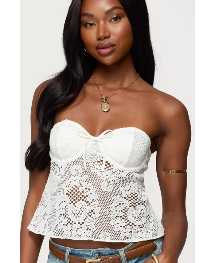 Женский прозрачный вязаный крючком топ без бретелек с чашечками Edikted, белый
Женский прозрачный вязаный крючком топ без бретелек с чашечками Edikted, белый