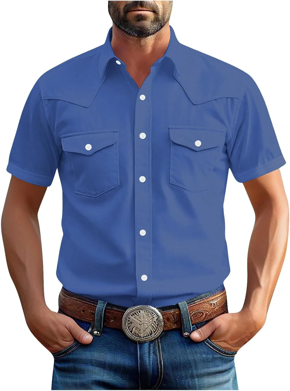 Мужская рубашка Western Casual с коротким рукавом и карманами
Мужская рубашка Western Casual с коротким рукавом и карманами