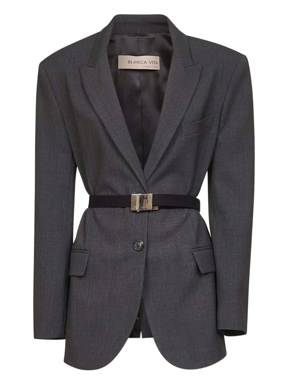 Блейзер с заостренными лацканами и поясом Blanca Vita, серый
Блейзер с заостренными лацканами и поясом Blanca Vita, серый