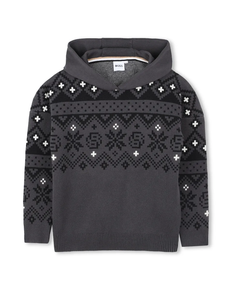 Детский серый хлопковый свитер с капюшоном BOSS Kidswear
Детский серый хлопковый свитер с капюшоном BOSS Kidswear