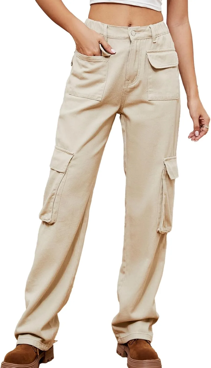 Женские карго с высокой талией, прямые широкие брюки
Женские карго с высокой талией, прямые широкие брюки